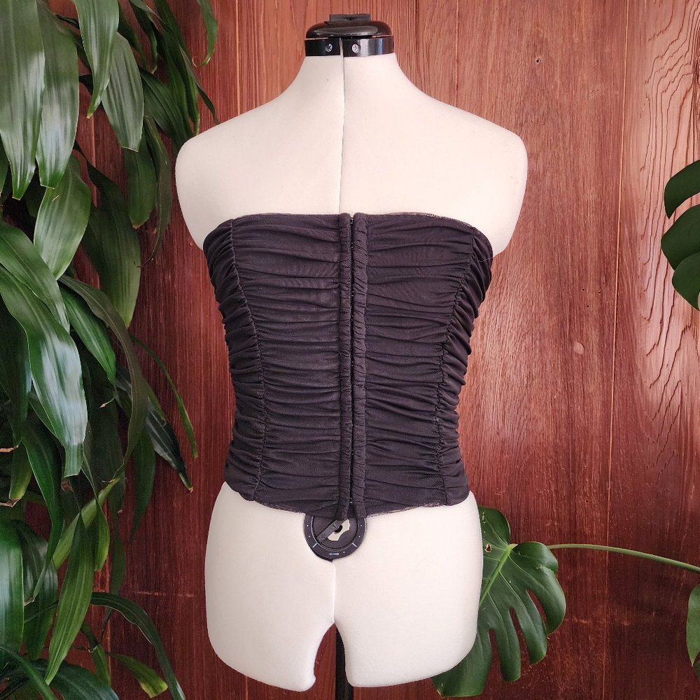 NWT Dynamite Black Hook & Eye Corset Strapless Elastic Knit Tube Top Size Medium